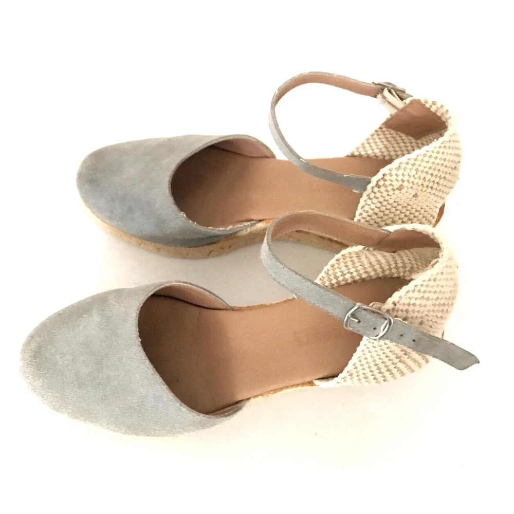 Paseart | Women's Gray Round Toe Espadrille Wedge Sandals Size 40